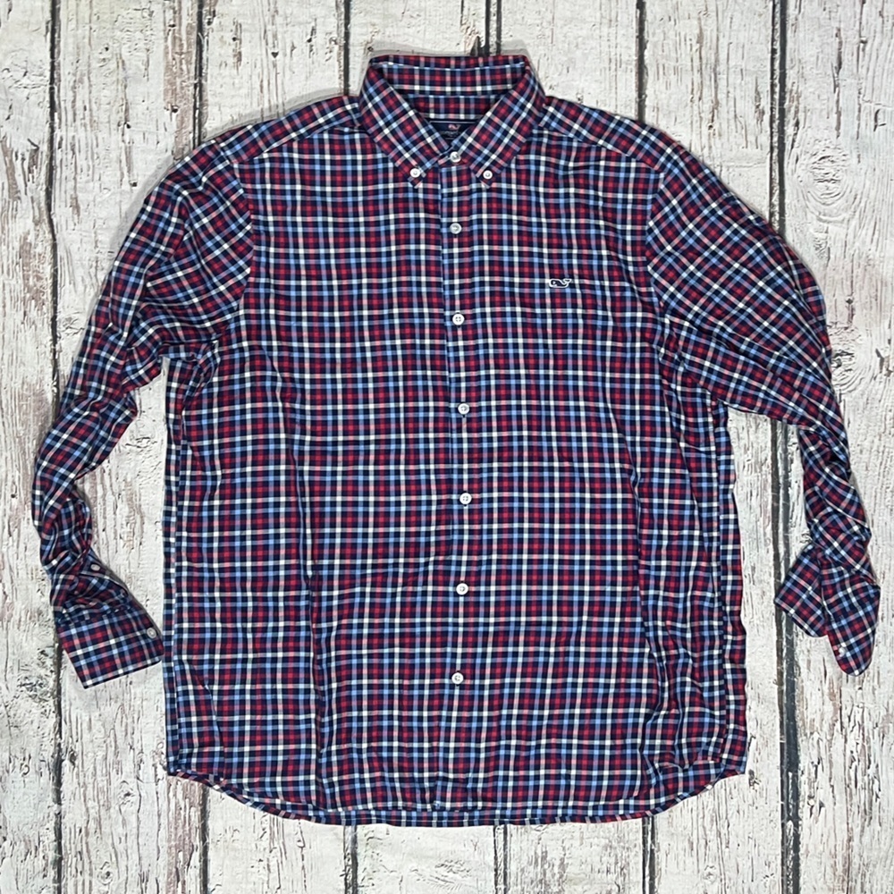 Vineyard Vines Plaid Classic Fit Whale Shirt Long Sleeve Preppy